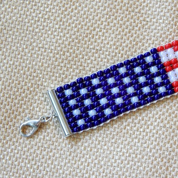 American flag USA bead bracelet, handmade, adjustable length - Picture 4 of 8